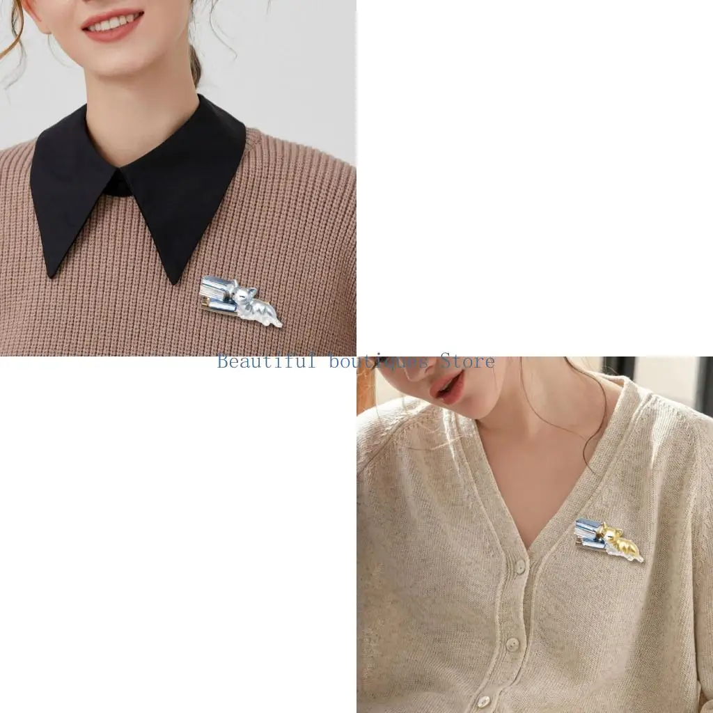 U4LF Sleepy Cats Pins Cartoon Clothing Jewelry Alloy Texture for Trendy Outfits