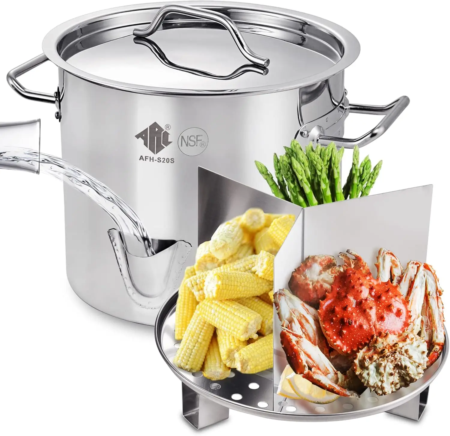 52-Quart Stainless Steel Tamale Steamer Pot w/Easy-fill Water Spout, Seafood Crab Steamer with Divider and Steamer Rack, 13 Gall