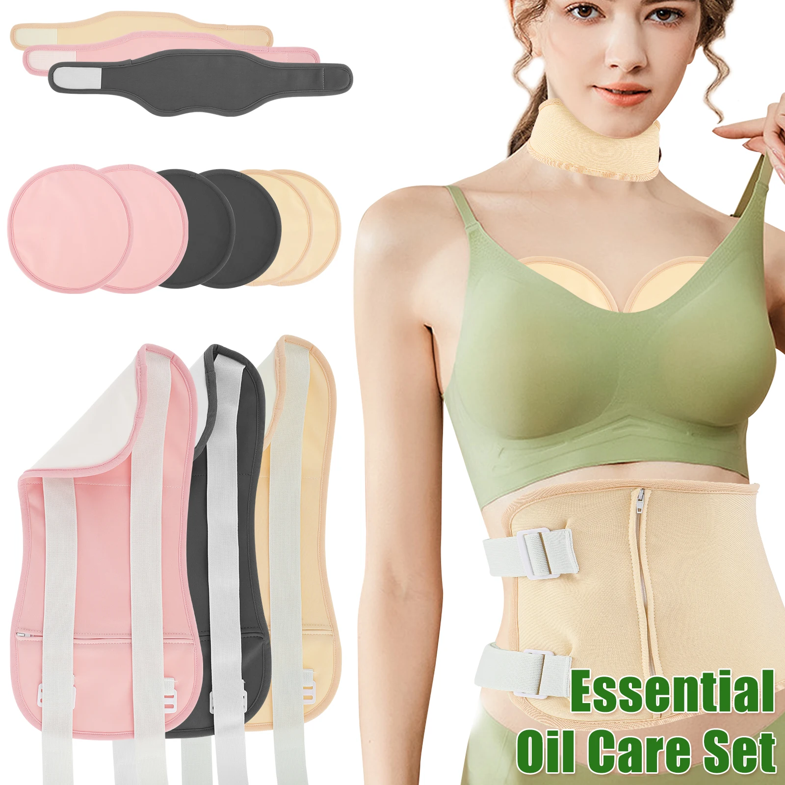 4Pcs Waist Neck Oil Pack Set with Chest Pad Washable Reusable Essential Oil Wrap Mess-Free Oil Pack Wrap with Adjustable Strap