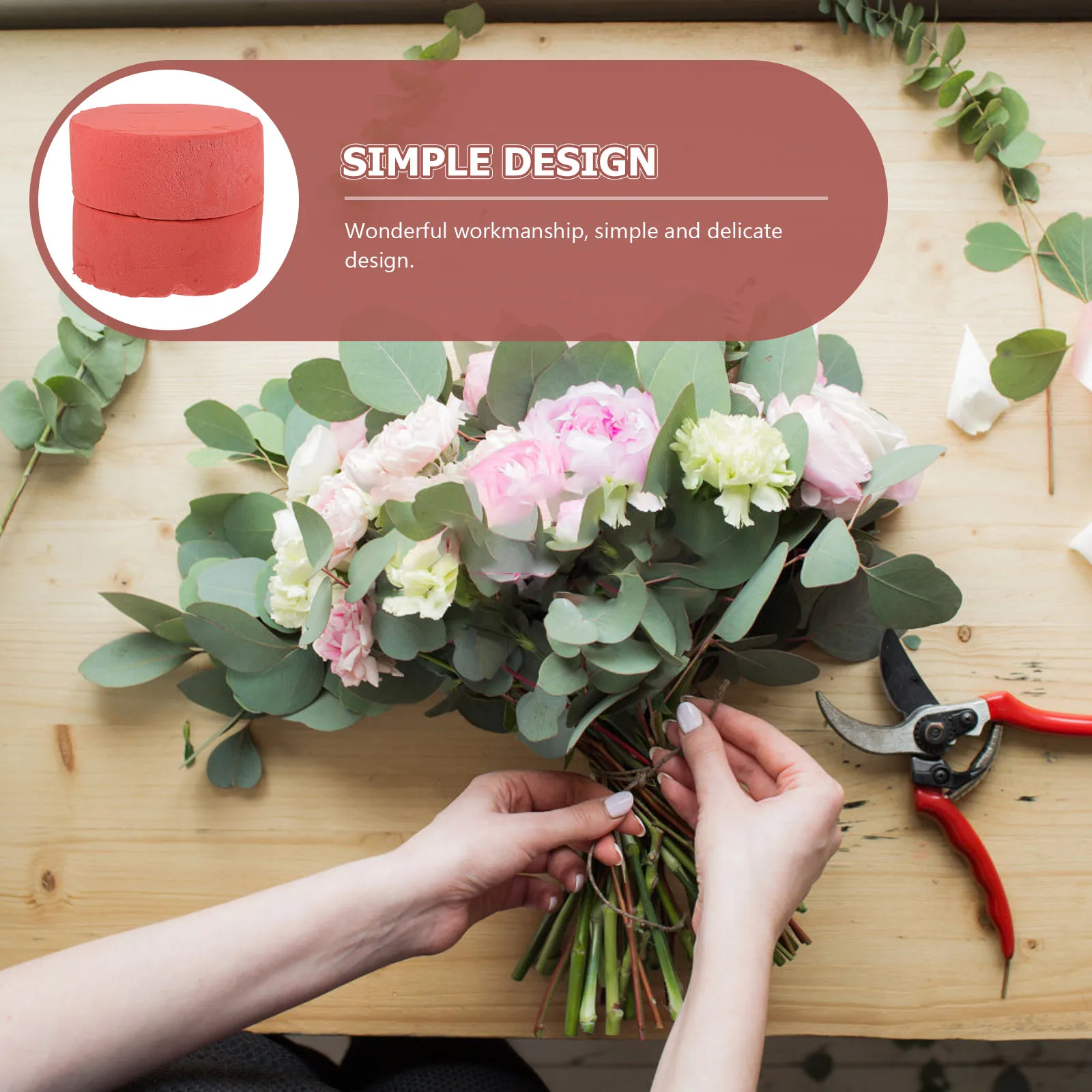 

2pcs Red Flower Mud Round Floral Bricks DIY Supplies Fresh Artificial Flowers Vase Wedding Home Hotel Florist Water Storage