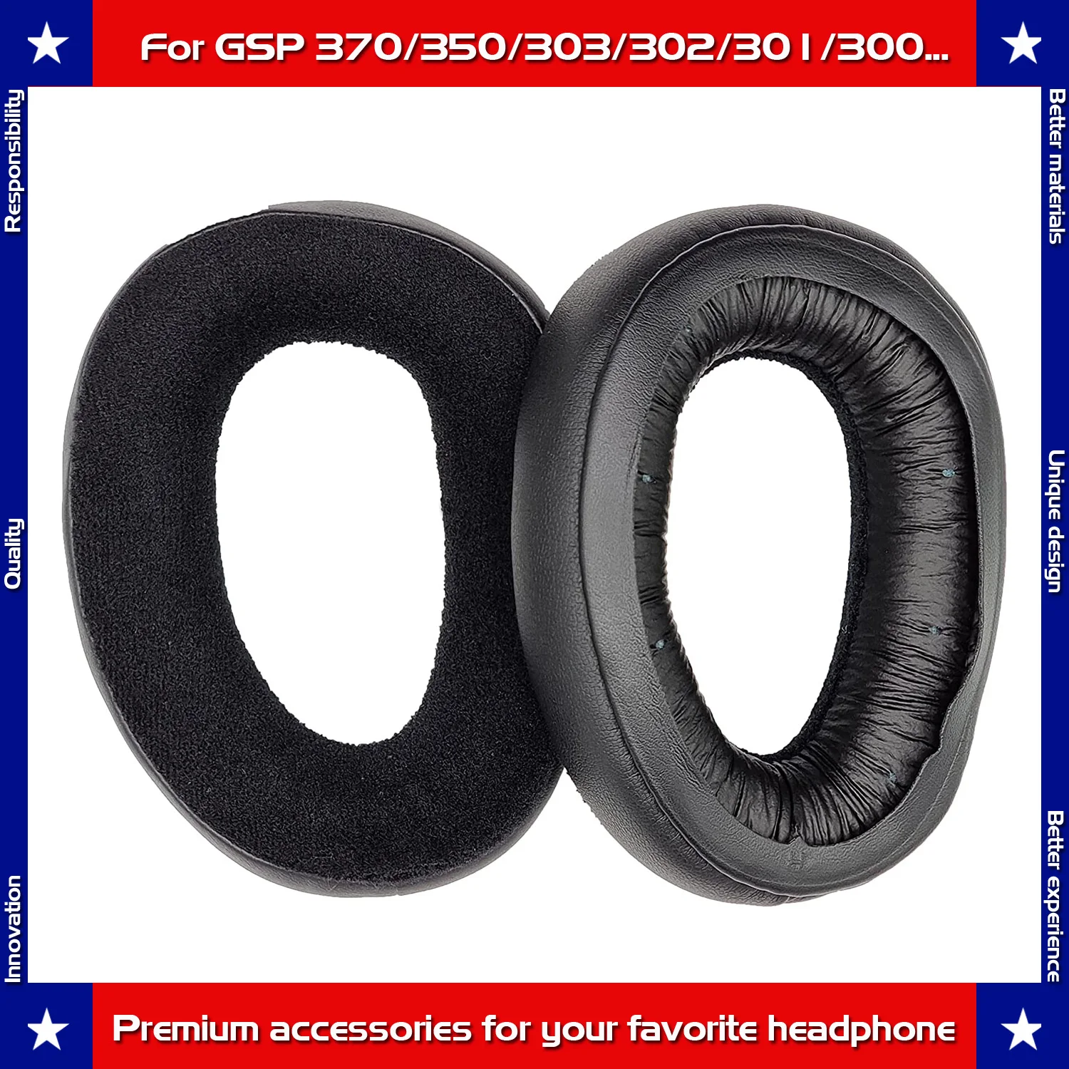 Carberon Premium Ear Pads Compatible with Sennheiser GSP370,GSP350,GSP303,GSP302,GSP301 and GSP300 Headphones(Velour Hybrid)