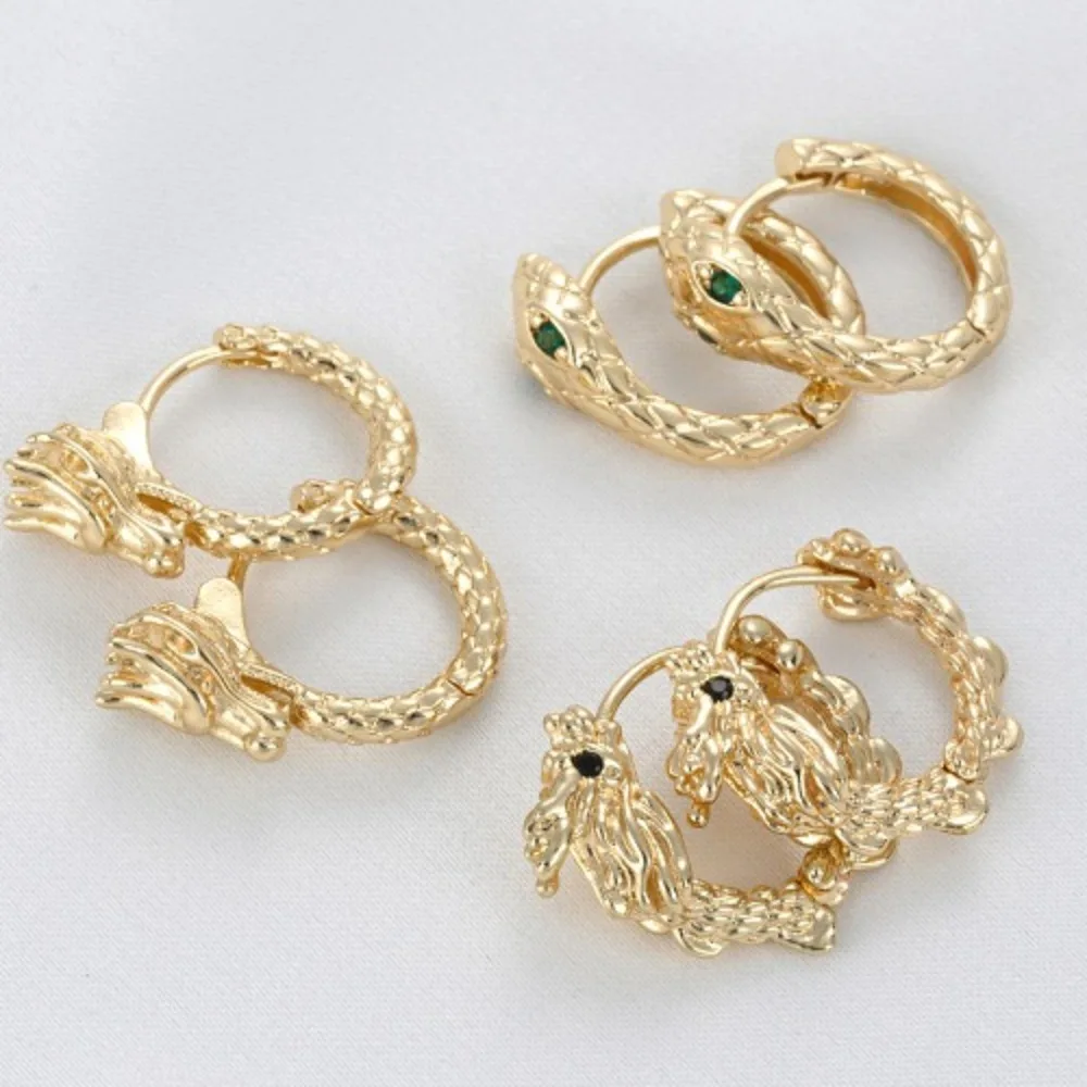 

Медные 14-каратные золотые серьги с драконом на день рождения, инкрустированные цирконием, пряжка в виде змеиного дракона, легкий роскошный сплав, высокая мода