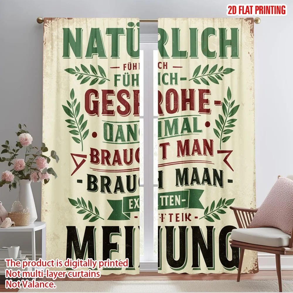 

2pcs 2D flat printing Window Treatment Curtains German Motivational Quote Polyester Without Electricity 0 Use for General