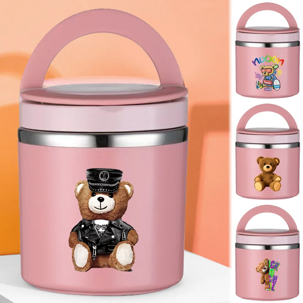 

Picnic Thermal Jar Insulated Soup Cup Portable Children Students Office Bento Box Single Layer Bear Pattern Storage Lunch Box