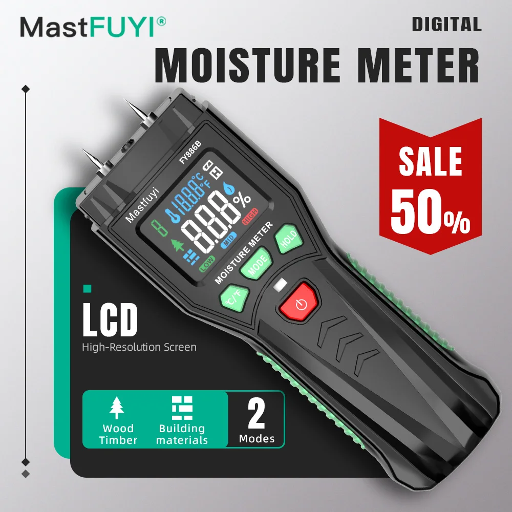

MASTFUYI Two-pin Multifunctional Moisture Meter Wood/Wall/Concrete Detection Moisture Tester LCD Digital Screen