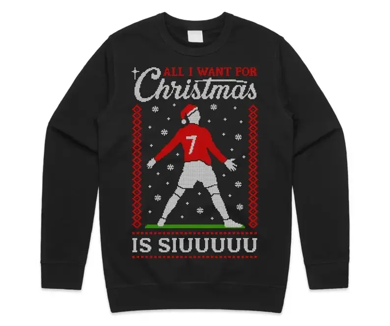 كل ما أريده لعيد الميلاد هو سترة Siuu Xmas JumpeSweatshirt للبالغين رونالدو سيو البرتغال لكرة القدم رجل امرأة هوديي
