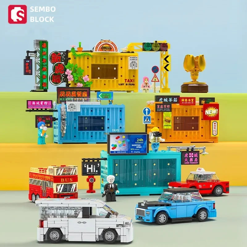 SEMBO BLOCK Hong Kong Street View Set City Model Creative Assembled Girls Toys Children's Birthday Gift Collection Ornaments