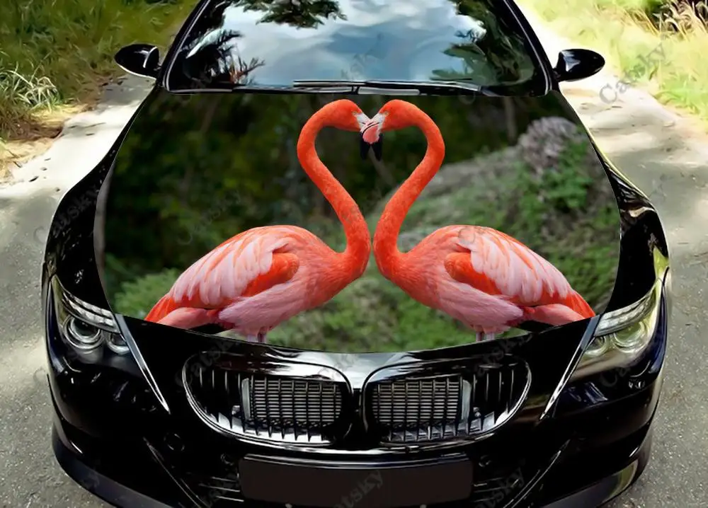 

Pink Flamingo Car Hood Sticker Painting Self-adhesive Universal Car Accessories Film Modified Hood Protect Decal Decoration