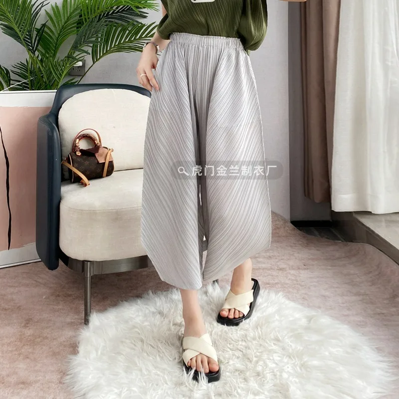 Miyake Pleated Pants Women's Summer New High Waist Draping Feeling Slim Leisure Loose Large Size Banana Pants Wide Leg Pants