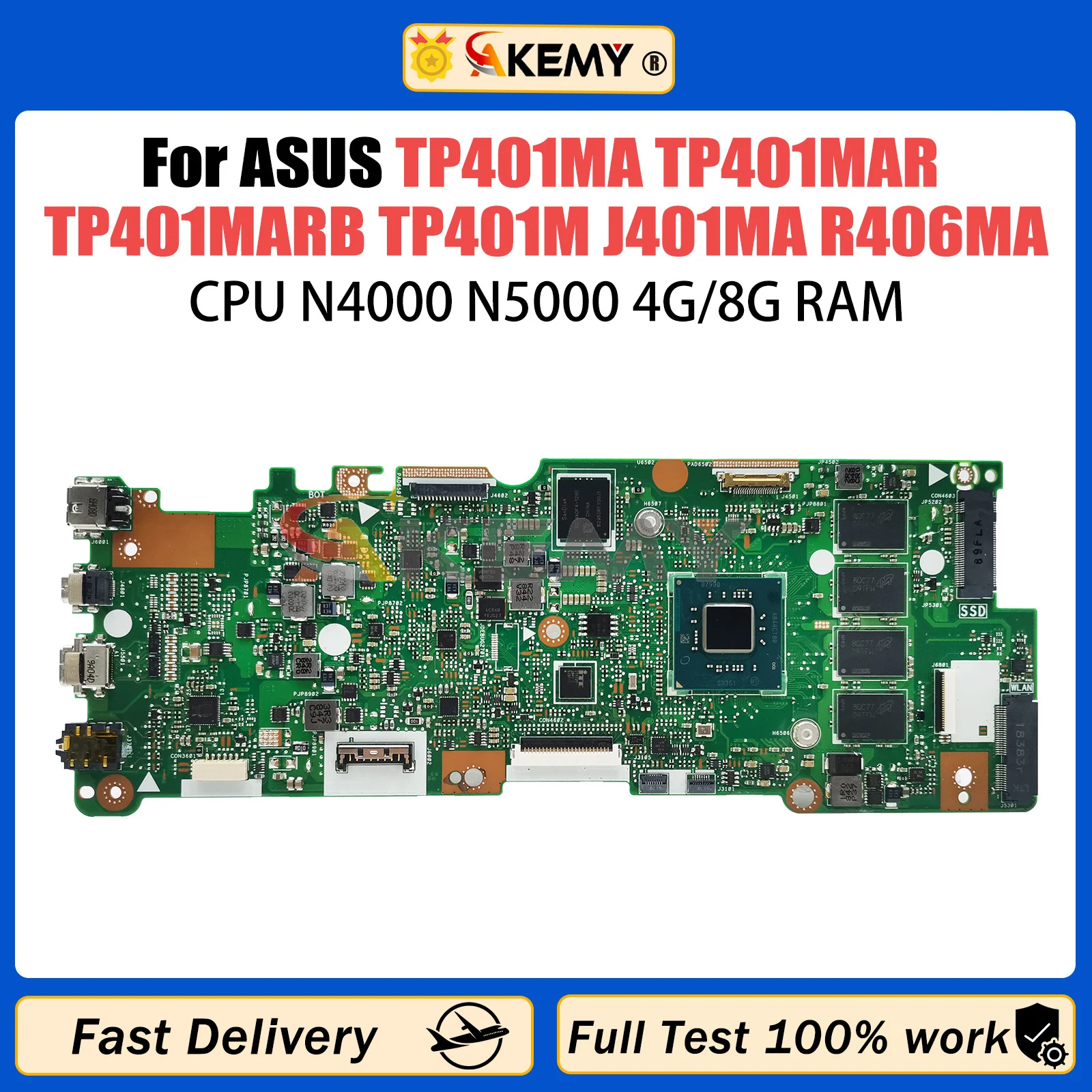 TP401MA Motherboard For ASUS TP401MAS TP401MAR TP401MARB TP401M J401MA Laptop Mainboard SSD 64G 128G CPU N4000 N5000 RAM 4GB