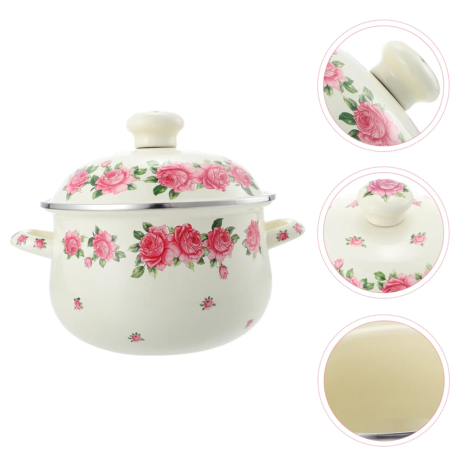

Retro Pattern Double Handle Enamel Stew Pot Heat Resistant Stockpot For Gas Stove Non-Stick Compact Kitchen Cookware