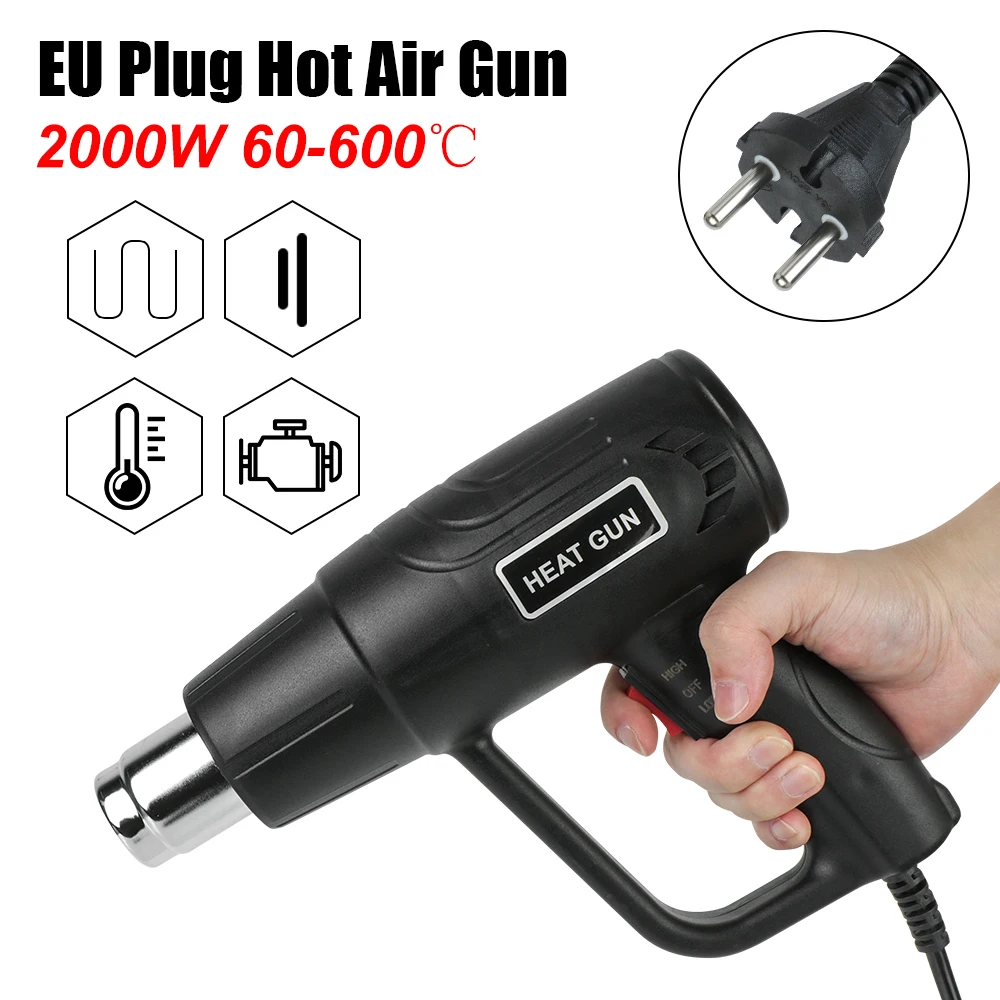 

Soldering Wrap Blower Heater 60-600℃ Power Tool NO LCD Electric Hot Air Gun 2000W 50HZ Heat Gun Variable Temperature Hair Dryer