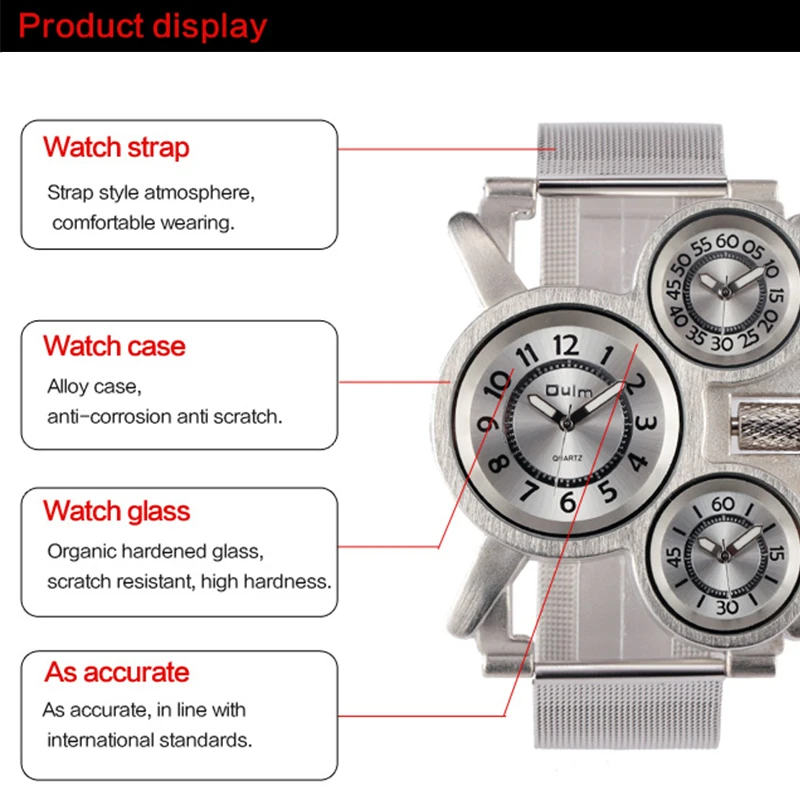 OULM-Reloj de pulsera de cuarzo para hombre, cronógrafo con tres esferas, diseño único, informal, a la moda, múltiples zonas horarias