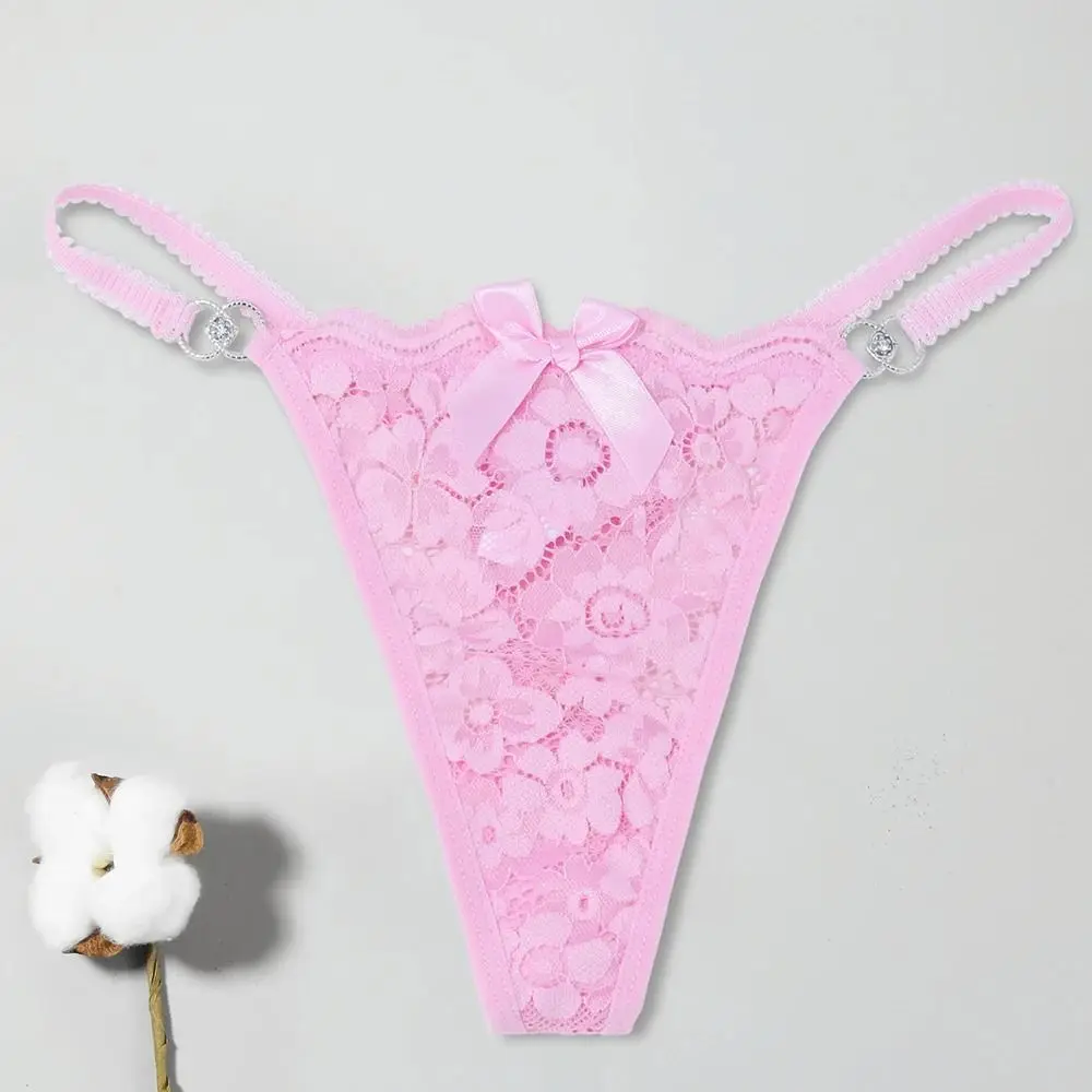 Temptation Solid Color Sexy Lace Thong Low Waist Cotton Crotch Traceless Panties G-String Underwear Seamless Briefs Women