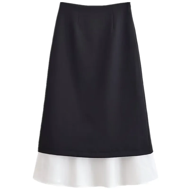 2025년 겨울 신상 여성 패션 디자인 패딩 스커트 올매치 미드 웨이스트 스플라이싱 스커트 출퇴근용 A라인 루즈핏