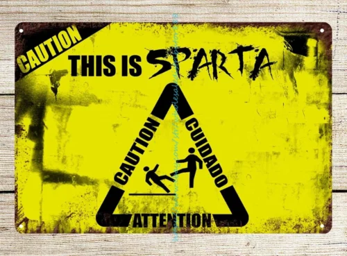 decorative wall plaques caution this is sparta metal tin sign