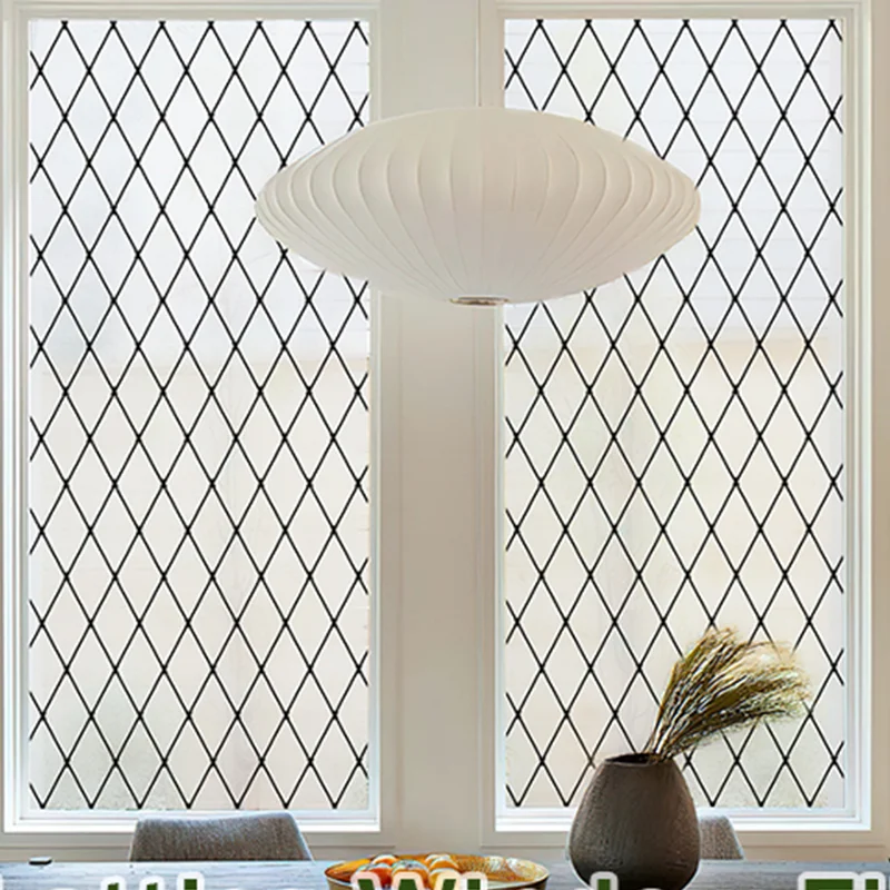 Frosted Black Lattice Window Film Static Cling Window Privacy Films Decorative Glass Vinyl Film for Windows Removable