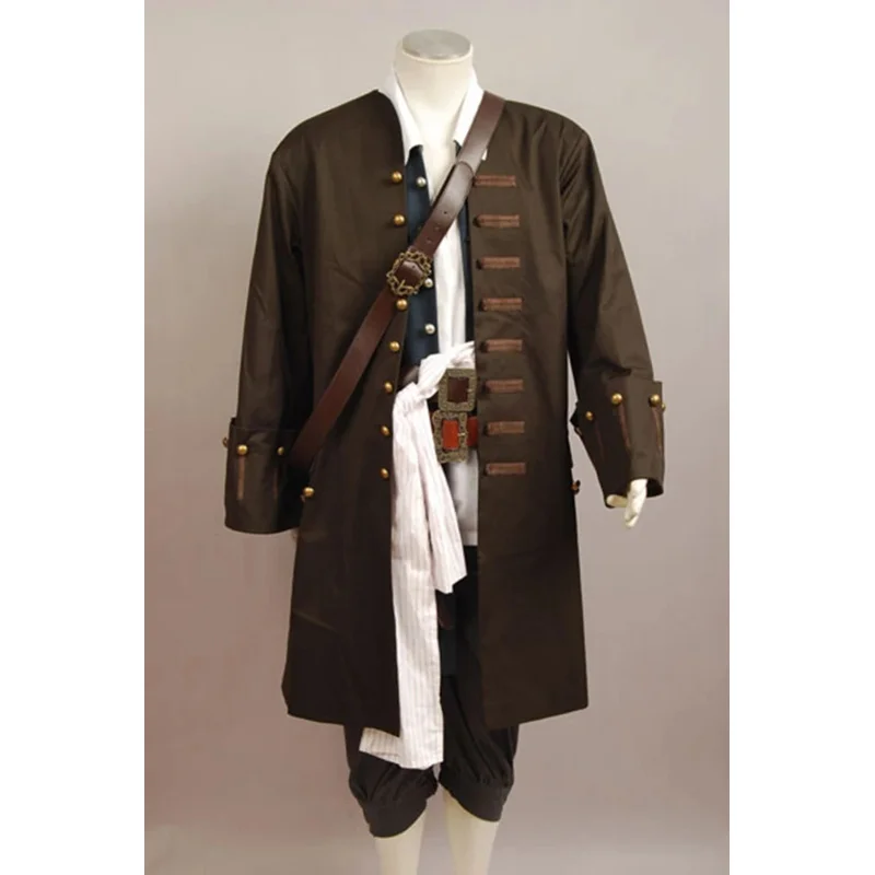 Pirates Jack Cosplay Sparrow Costume Jacket Vest Belt Shirt Pants Full Set Halloween Carnival Costumes