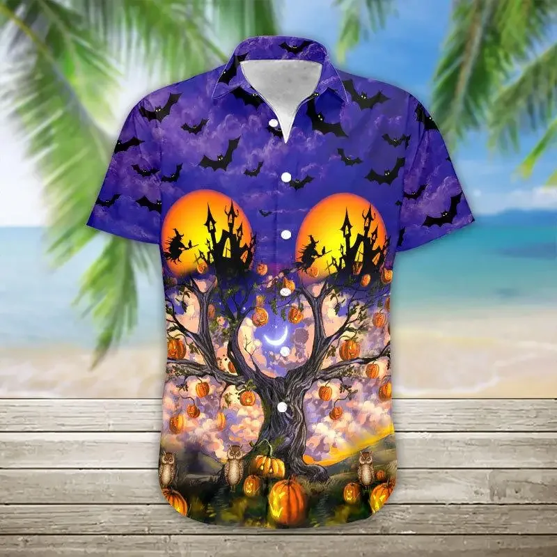 Camisa hawaiana hombre manga corta estampado 3D calavera Halloween