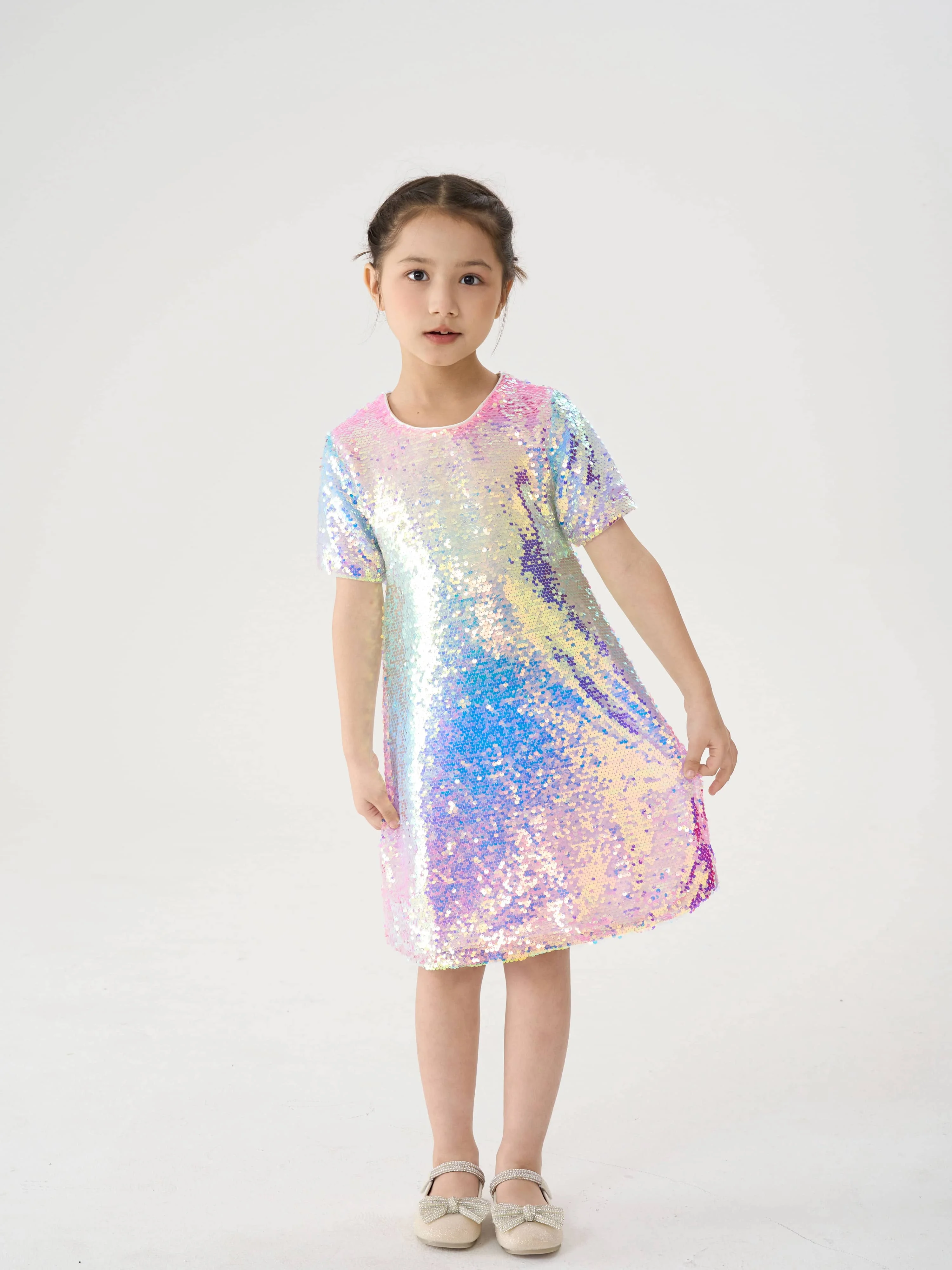 

Girl Shimmer Sparkle Colorful Sequin Birthday Dress【Rainbow】