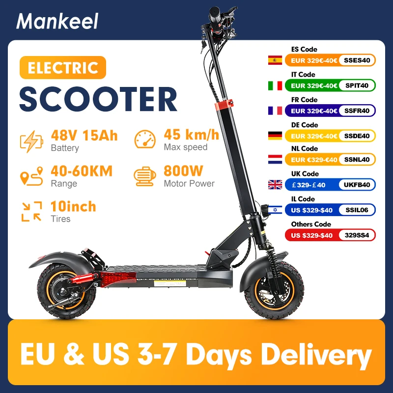 Mankeel Electric Scooter 800W 15Ah Foldable E Scooter 28MPH 10