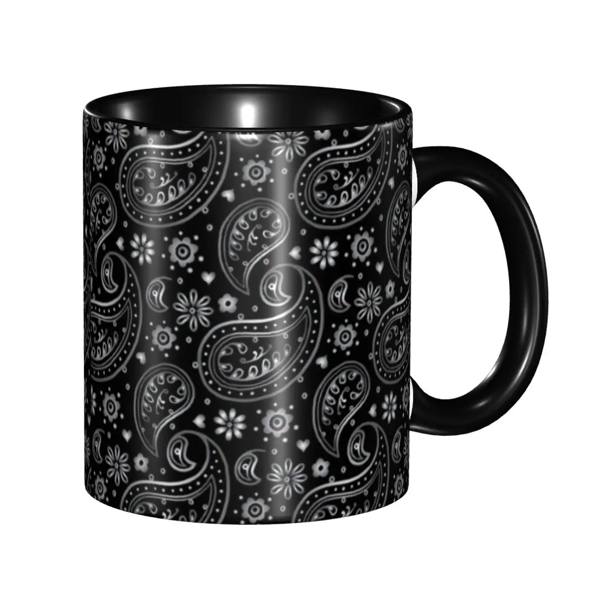 

Silver And Black Paisley Design Coffee Mug DIY Personalized Geometric Floral Texture Ceramic Mug Creative Present