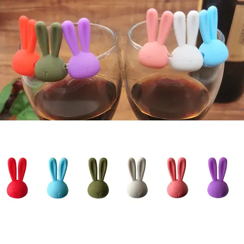 와인 잔 마커 크리에이티브 3D 토끼 귀 실리콘 음료 참, 샴페인 칵테일용 와인 식별기, 6 개 Best5