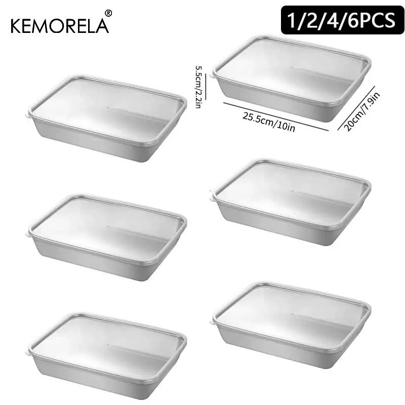 1/2/4/6PCS Edelstahl-Lebensmittelaufbewahrungsbehälter-Set mit transparenten Deckeln, stapelbar, für Fleisch, Obst, Gemüse, Camping, Küche