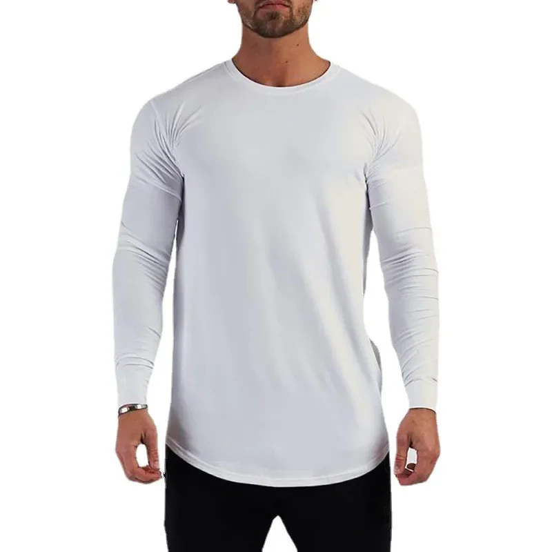 T-shirt sportiva da corsa per fitness da palestra Camicia autunnale in cotone a maniche lunghe slim fit da uomo Abbigliamento per bodybuilding muscolare da allenamento traspirante