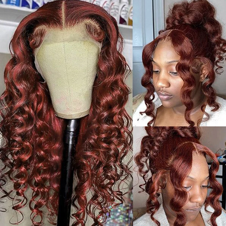 32 34 Inch Reddish Brown Loose Wave Frontal Wig 13X6 HD Lace Frontal Wig Colored Loose Deep Wave 13x4 Lace Front Human Hair Wigs