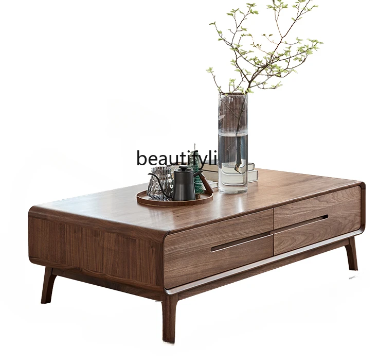 

North America Black Walnut Simple Solid Wood Tea Table Nordic Living Room Furniture Home Solid Wood Style Low Table