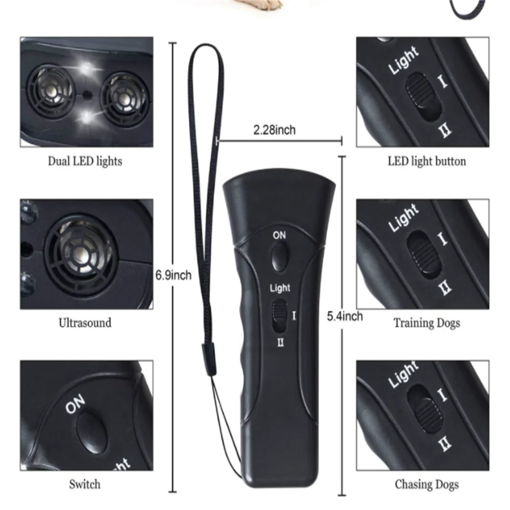 Repelente de cães com alto-falante duplo, dispositivo de treinamento de cães a laser, led ultrassônico de cães, dispositivo antilatido, dispositivo