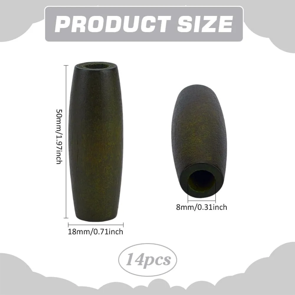 14개 나무 타원형 구슬 1.9x0.7인치 구멍 8mm 다크 올리브 그린 우드 루즈 스페이서 구슬 염색된 나무 스페이서 구슬 DIY용