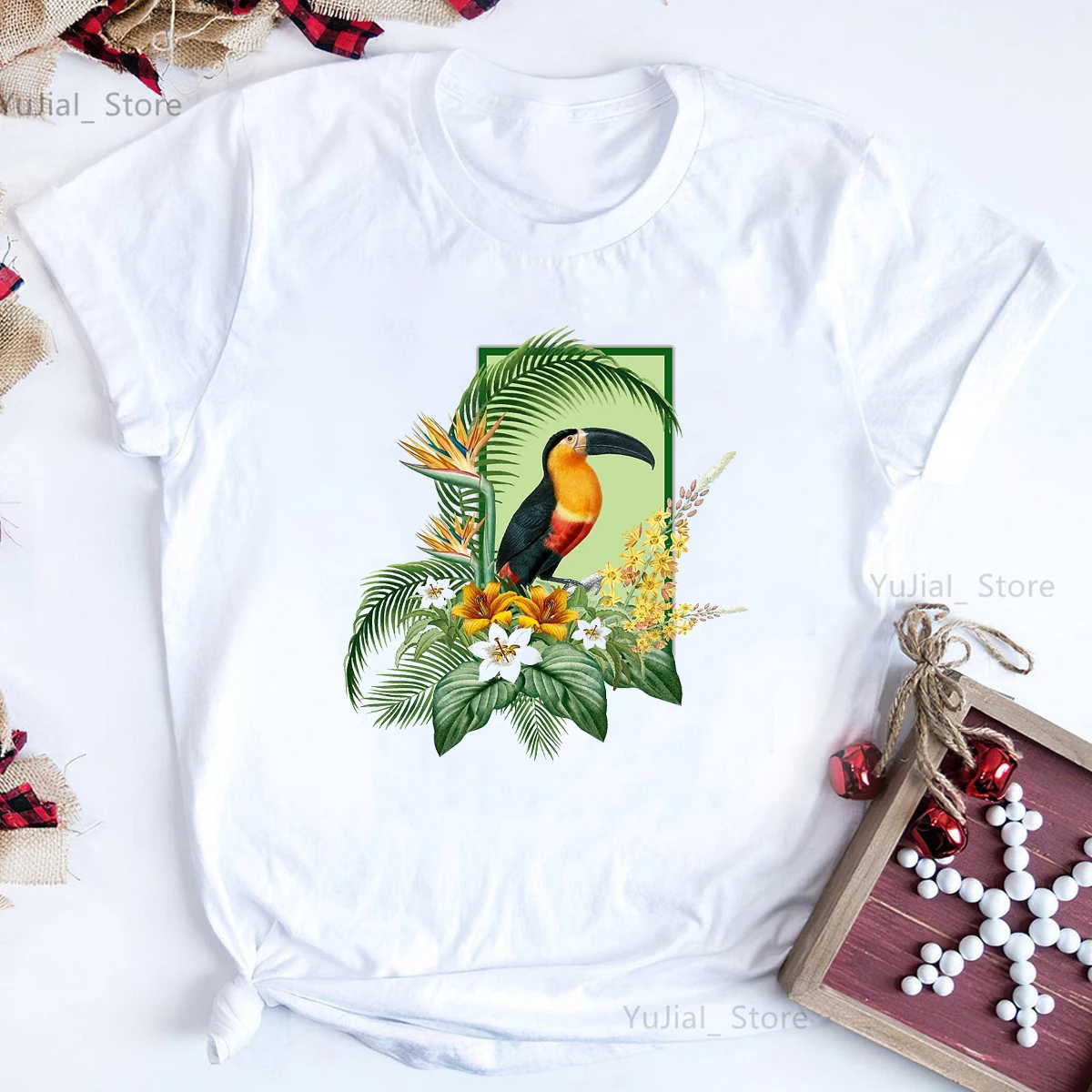 Toucan/Parrot Bird Print T Shirt Girls Rainbow Flowers Lovebirds Tshirt Women Clothes 2023 Summer Short Sleeve T-Shirt Female