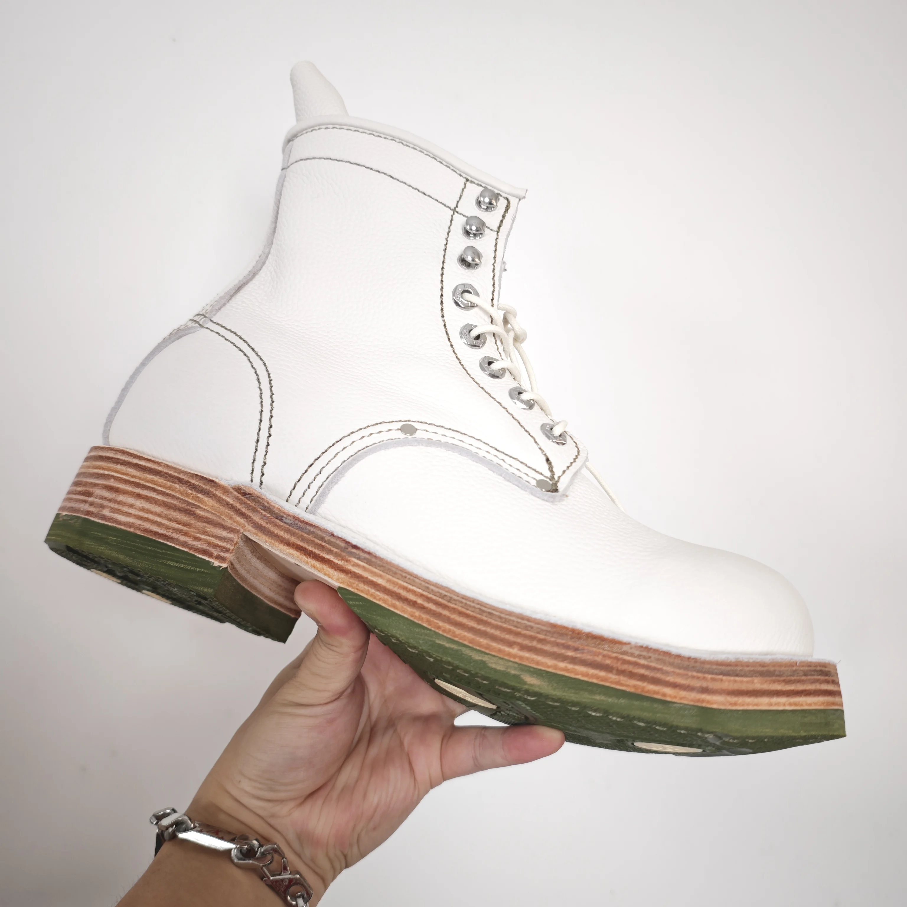 AP801 Men's High Top Work Boots Vintage Oiled Cow Leather Moc Toe Wedge Sole Boots Retro Street Outdoor Daily Casual Lace‑up