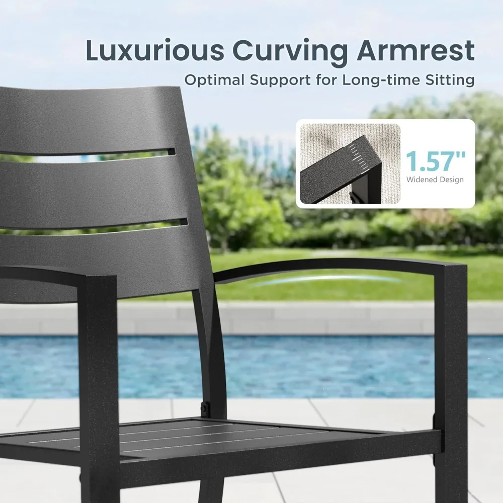 

7 Pieces Outdoor Patio Dining Set for 6, 60”Rectangular Metal Steel Table with Umbrella Hole & Stackable Wrought, Customized