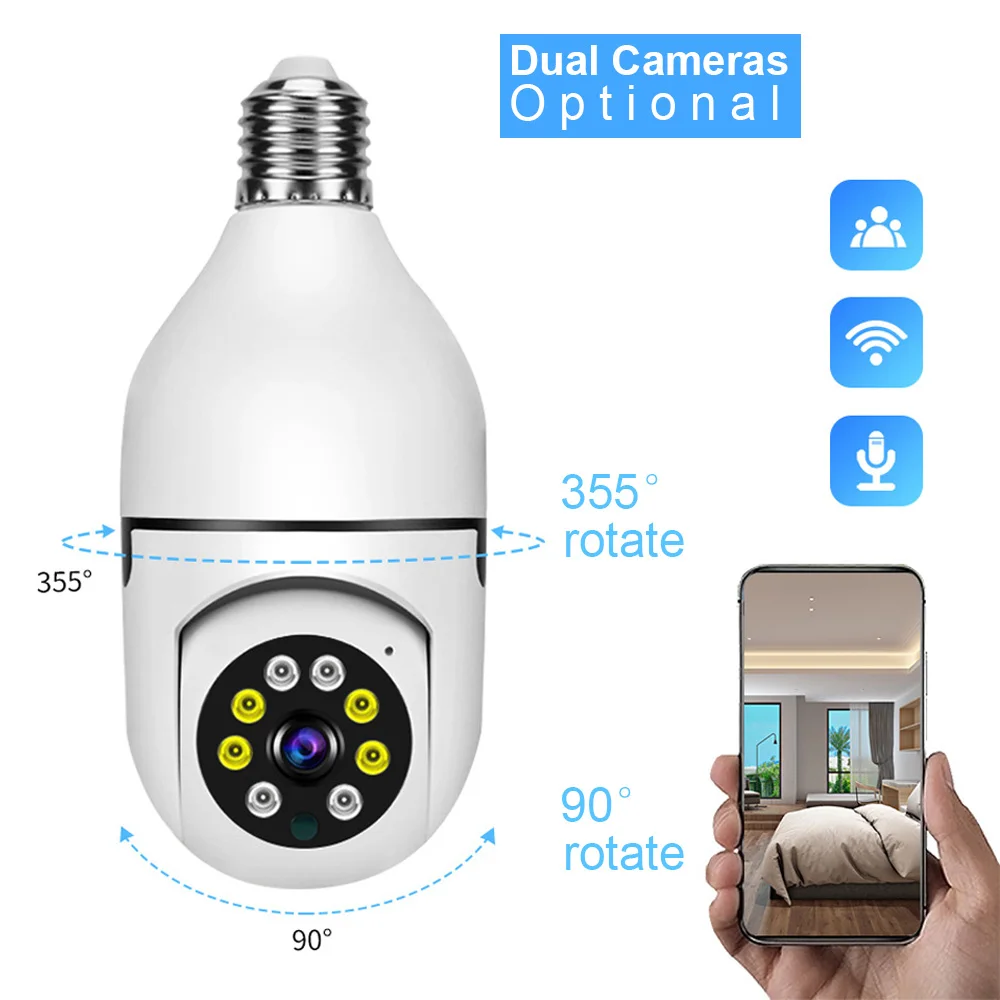 Dual Cameras Lamps E27 Binocular Cam Bulb Wifi 2.4G 5G CCTV LED Monitor Light 2MP 3MP 5W IP65 Waterproof Network Camera Lighting