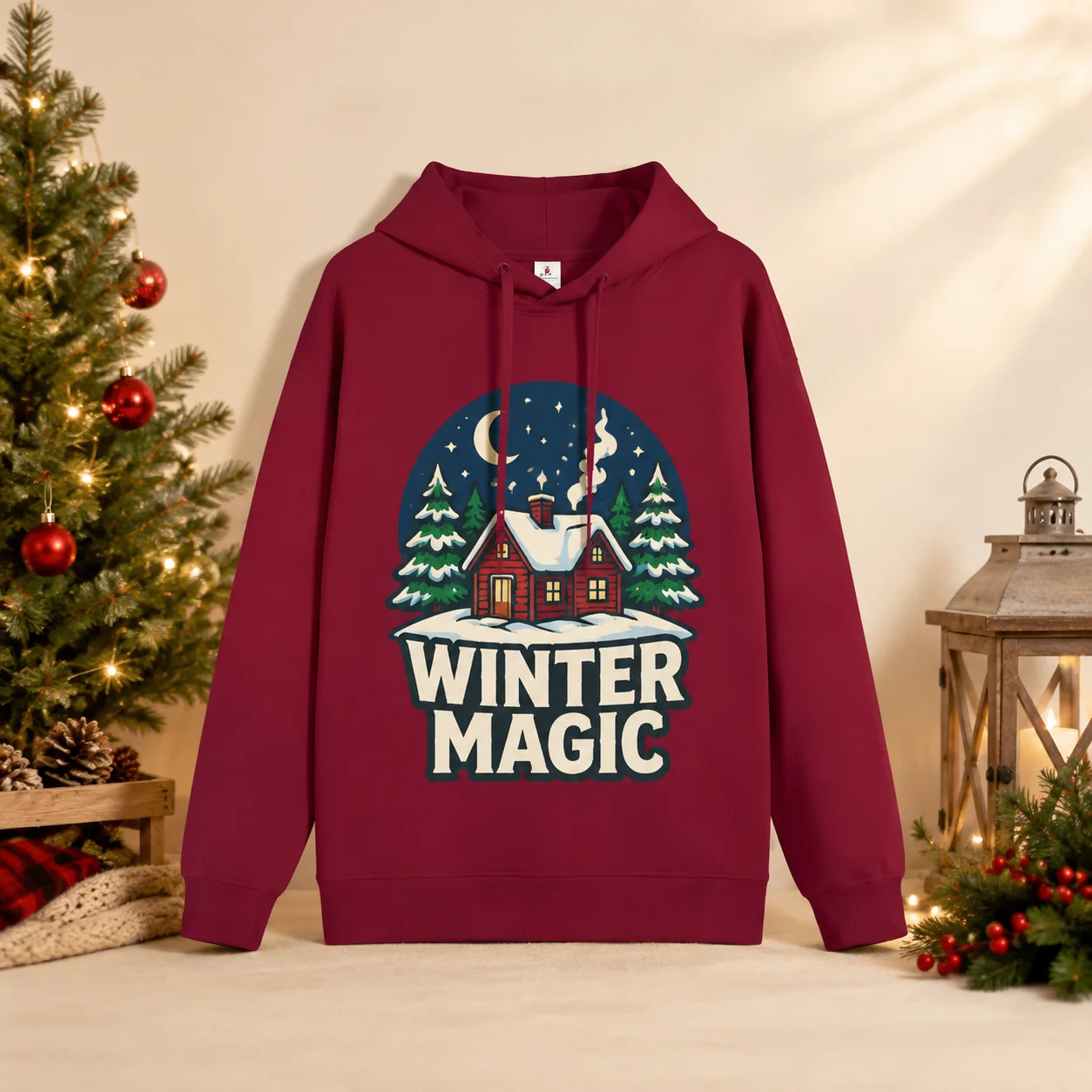 Personalized Hoodie Winter Magic Hoodie Custom Snow Cabin Sweatshirt Christmas Holiday Pullover Cozy Fall Winter Casual Top Gift