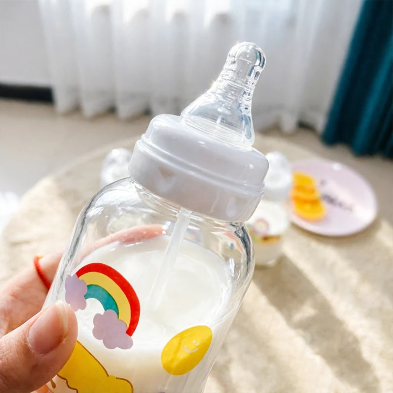 Cute Girl Transparent Glass Bottle, Creative and interesting Pattern, Personalized Straw Cup, Student and Couple Portable Cup
