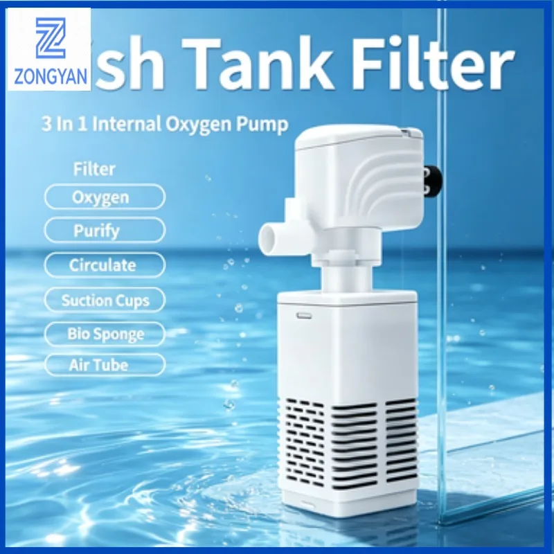 ZONGYAN 3 In 1 Aquarium Internal Filter Fish Tank Oxygenator Small Water Purifier Pump For Clean Water Circulation Fish Care