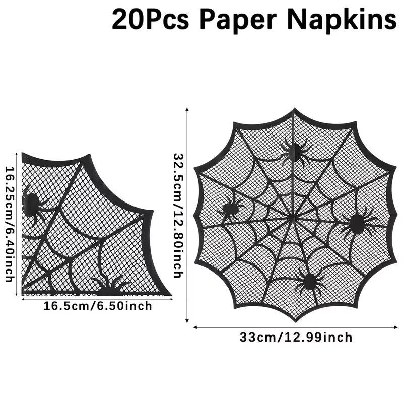 20-pack napkins, spiderweb-patterned tissues, irregular spiderweb-shaped napkins, spooky Halloween table setup