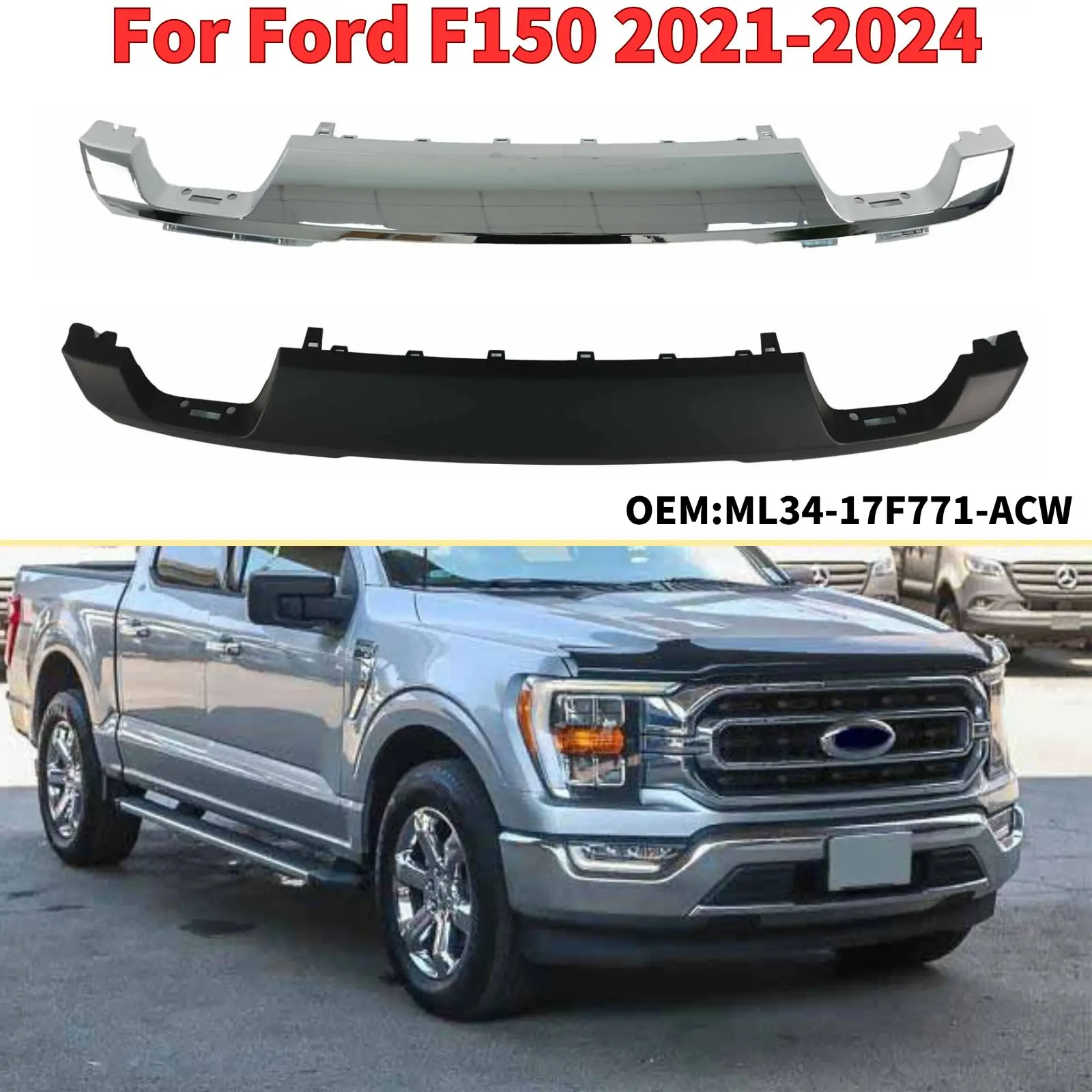 2021-2023年式 フォード F150 フロントバンパー ロアースキッドプレート マットブラック クロームシルバー カーアクセサリー ボディキット ML34-17F771-ACW