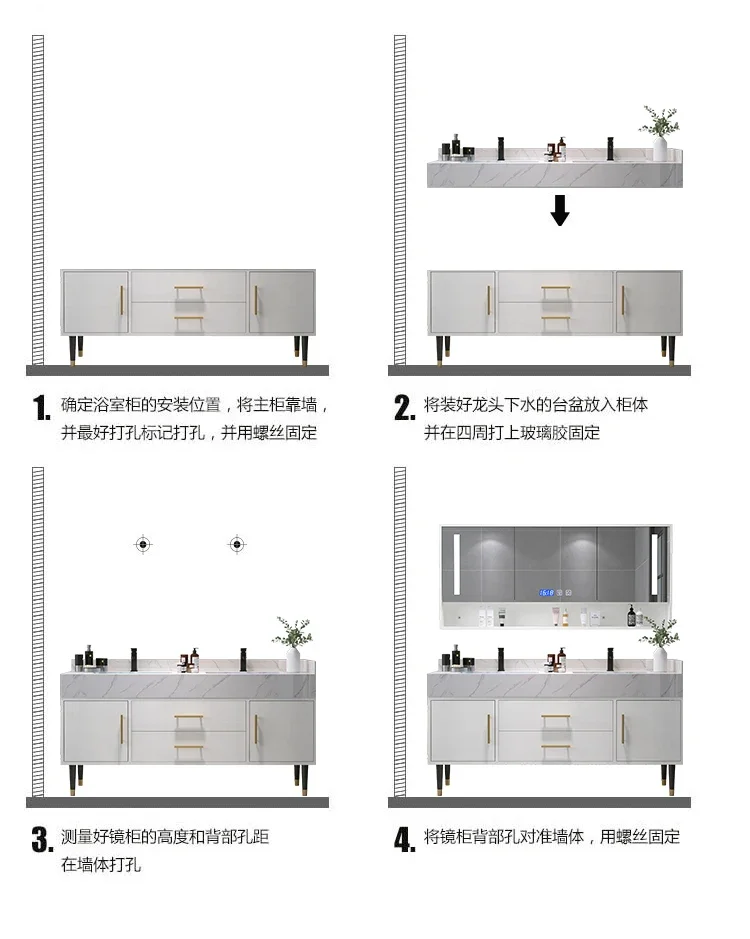 Household Toilet Furniture Washstand Wash Basin Wash Mirror Cabinet Rock Plate Double Bathroom Combination Modern Simple