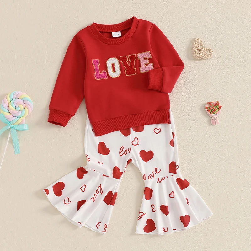 

Adorable Baby Girl Valentine s Day Apparel Heart Print Ruffle Sleeve Top and Leggings 2-Piece Outfit Set for Toddlers