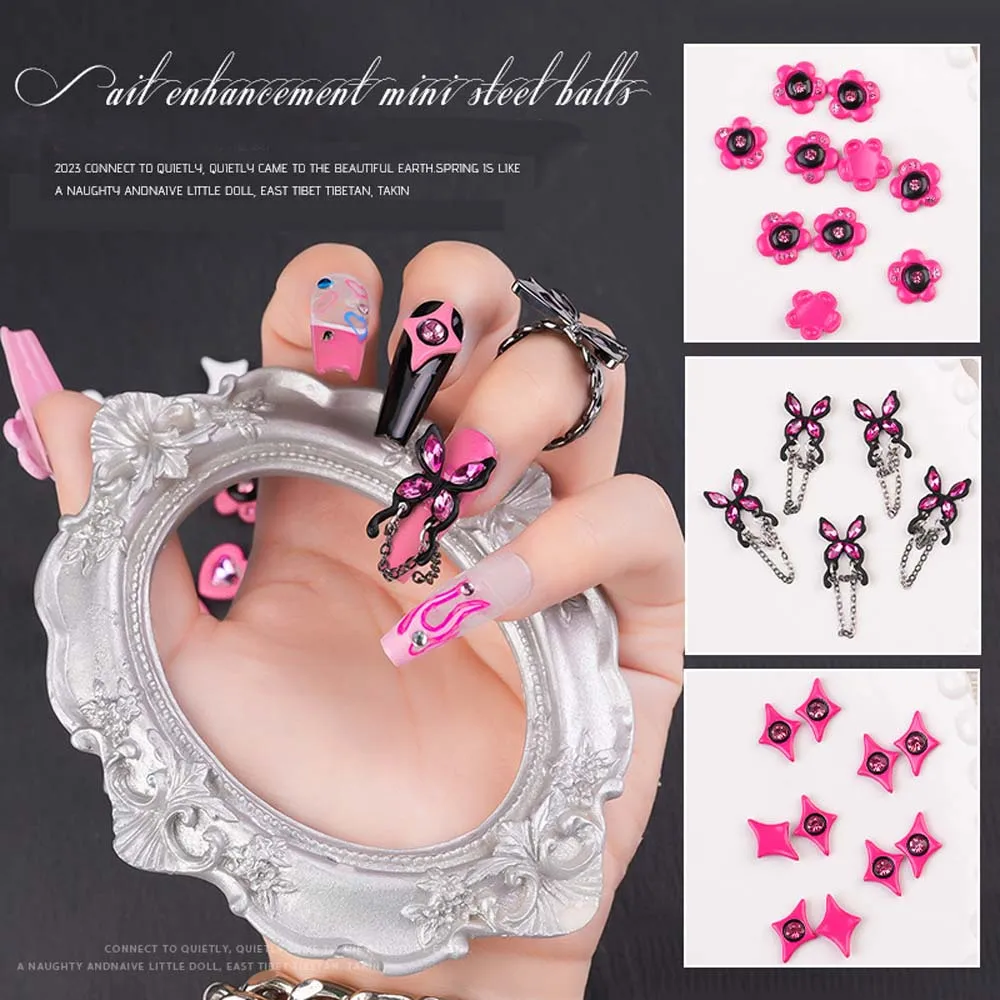 

10Pcs Dopamine Nail Art Charms 3D Y2K Style Rose Red Star Love Flower Bow Inlaid Diamond Nail Decoration Luxury DIY Nail Jewelry