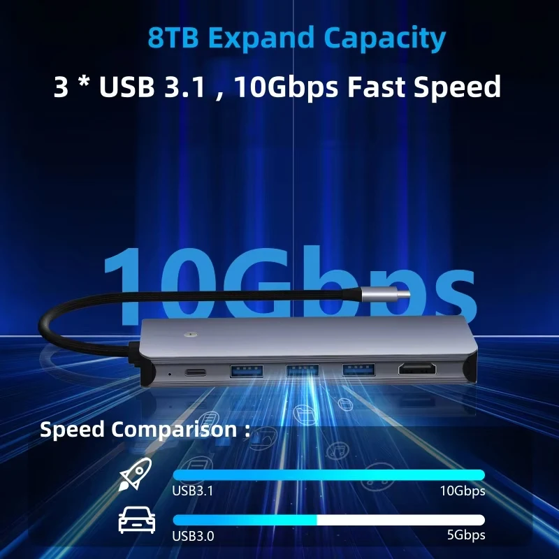 6-In-1 Usb Hub Met Schijfopslag Functie 10G Usb3.1 Type-C Naar Hdmi-Compatibele M.2 Ondersteuning Nvme Harde Schijf Voor Laptop Pc