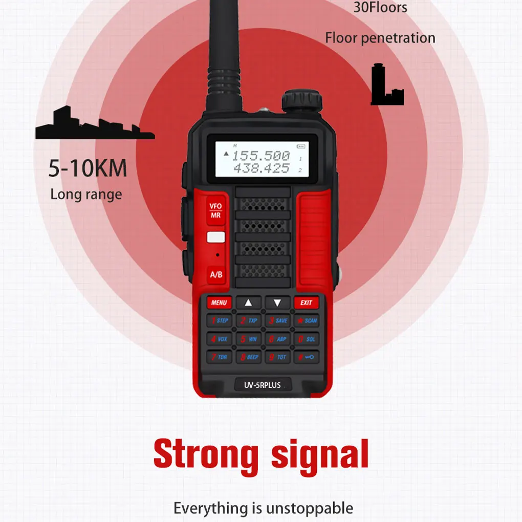 High Power Radio Transceiver UV-5R Plus For Long Range Communication Dual Stage DMR Walkie Talkie Blak