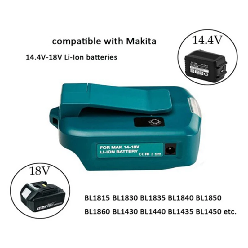 Adaptador de Bateria de Íons de Lítio Makita ADP068, Fonte de Energia, Carregador de Baterias com Portas USB Duplas, Luz LED, 14.4V, 18V, 2 Pcs