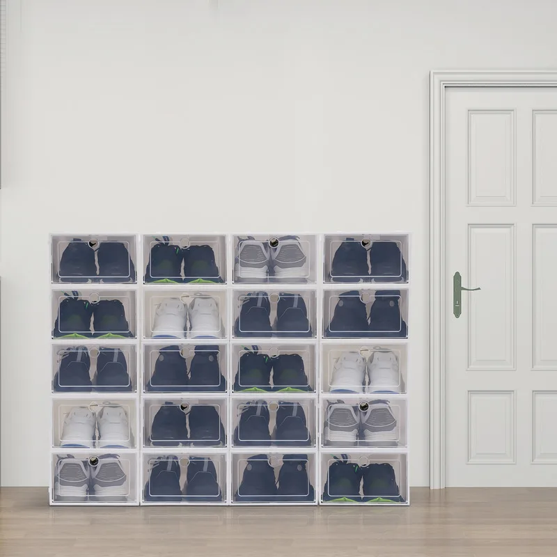 Simplicity 20pcs Shoe Box Set Foldable Storage Plastic Kitchen Clear Home Organizer Rack Stack Bathroom Storage Box 4