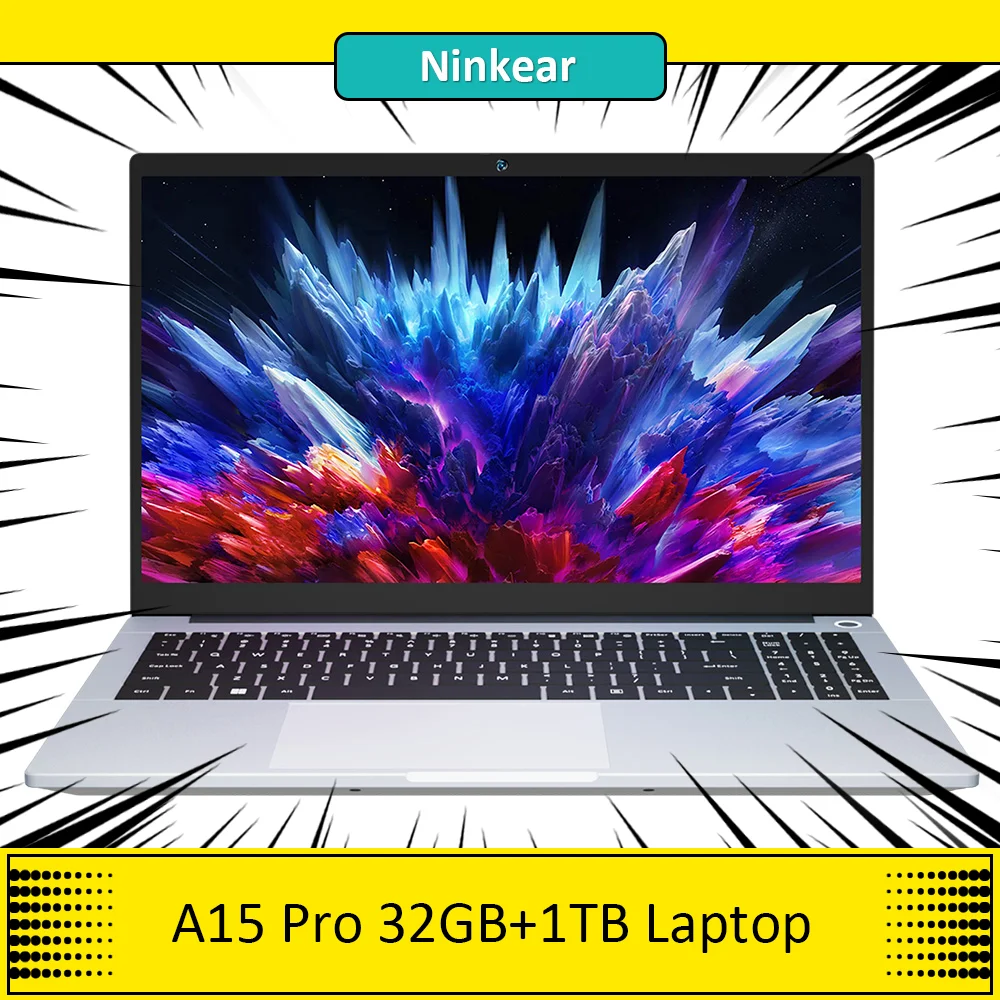 Ninkear a15 pro laptop, 15.6 ''1920*1080 ips bildschirm, amd ryzen 5 6600h 6 kerne max 4,5 ghz, 32gb ram 1tb ssd, wifi6 bluetooth5.0,